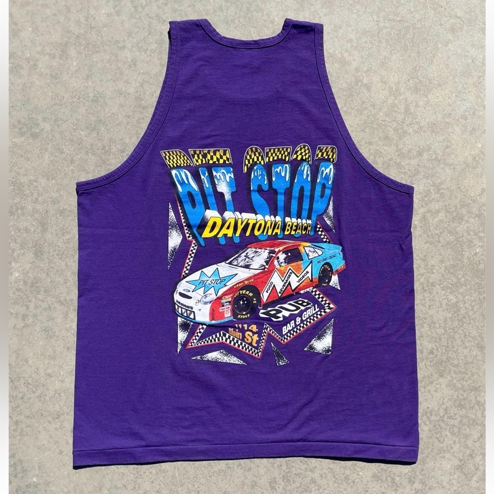 Vtg 90s Daytona Beach Racecar Tank Top Purple Eagle USA Made (L)